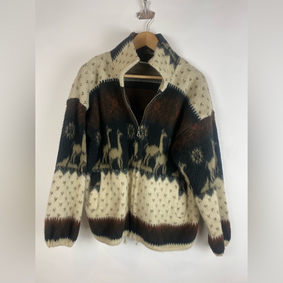 Yari Artesania Jacket Full Zip Drawstring‎ Thick Wool Cozy Sweater Small